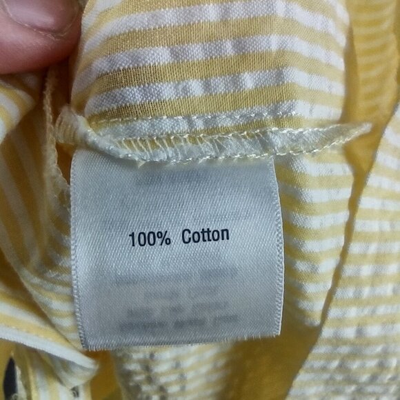 1980s Vintage Yellow Cotton Striped Seersucker Day Dress Size Small - Picture 4 of 7